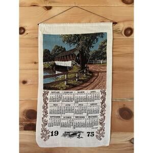 Vintage Linen Tea Towel/Wall hanging.Kay Dee.1975 Calendar.Country Bridge 29"x17